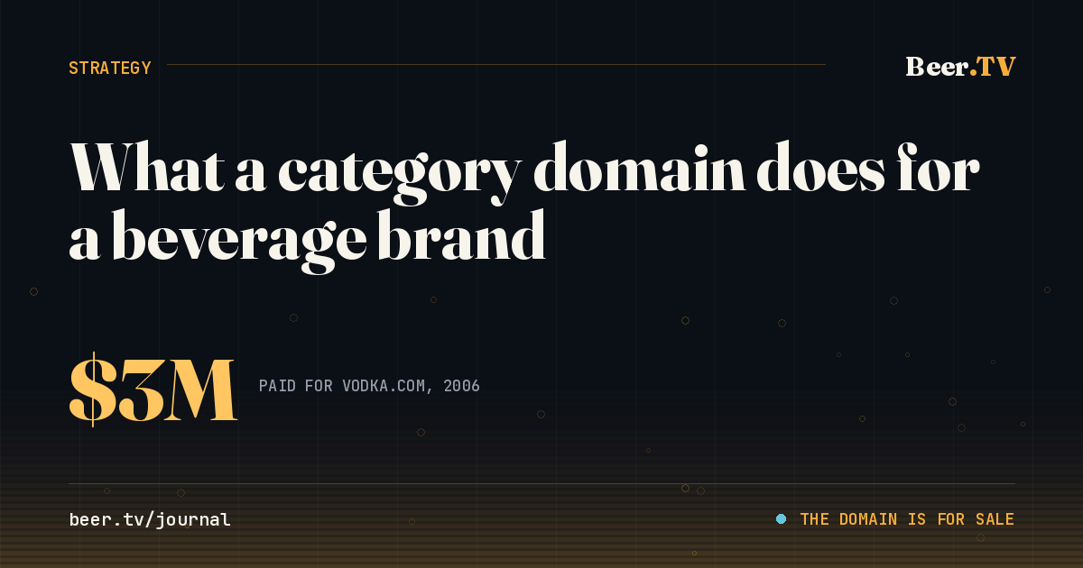 Vodka.com sold for $3 million in 2006, a benchmark for category domain pricing.